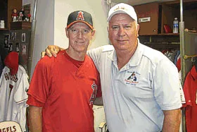 Ron Roenicke with Mark Cresse in the Angels clubhouse