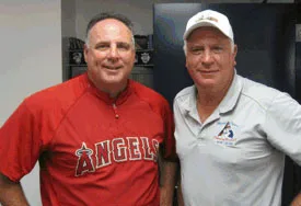 Mike Scioscia with Mark Cresse in the Angels clubhouse
